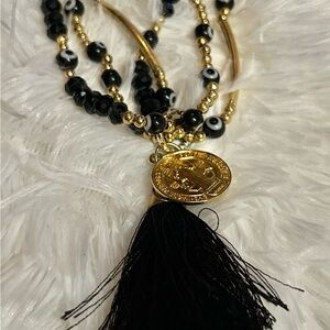 Elegant Gold and Black Beaded Necklace
